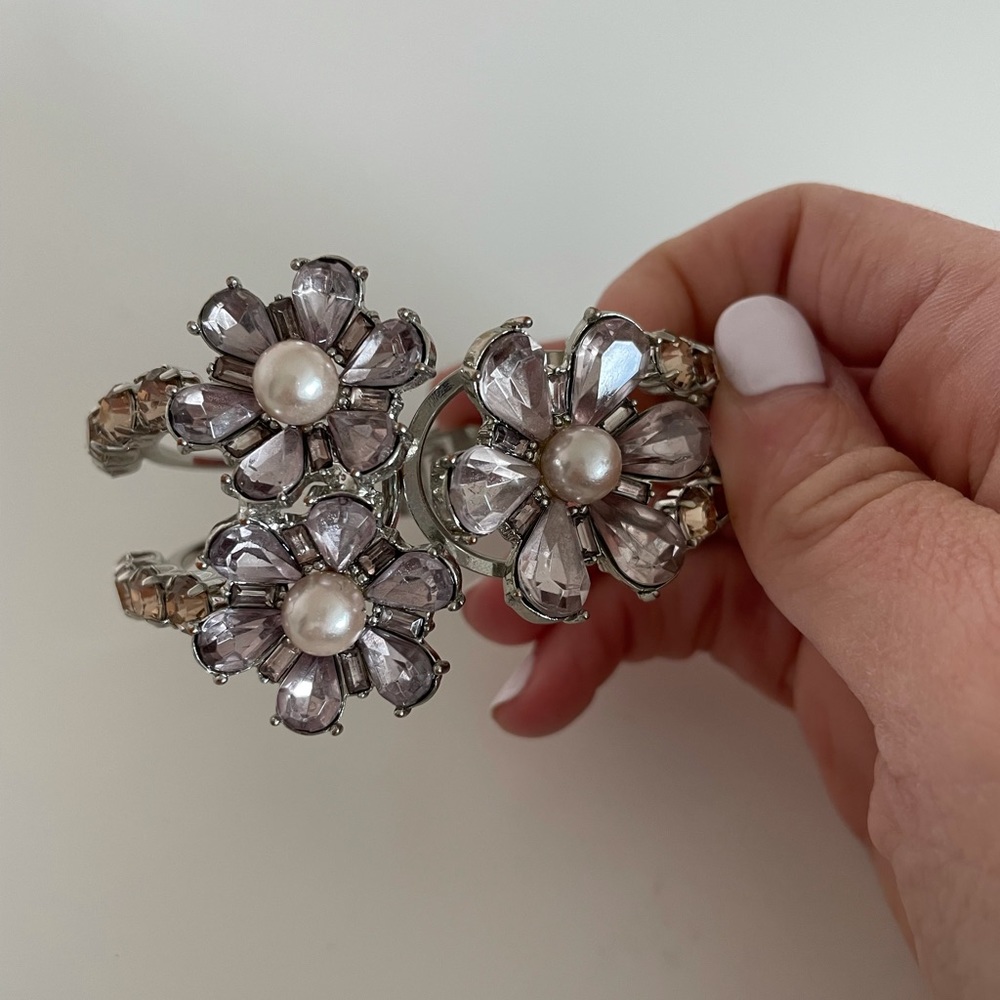 Flower Statement Rhinestone Bracelet - image 2